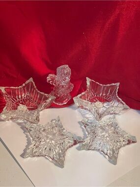 Vintage Handcrafted 5 Pcs Crystal 2 Star Romania Trinkets Dishes & Crystal Angel
